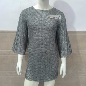 Chemise de cotte de mailles en acier doux fait à la main plaqué argent médiéval de haute qualité demi-manches modèle d'armure Hauberk pour la reconstitution de Cosplay - Product Image 1