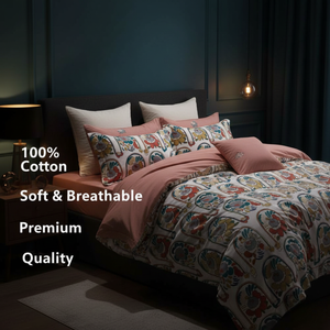 Juego de Ropa de Cama de Algodón Estampado |   Funda de Edredón y Fundas de Almohada con Estampado Floral |   400TC Tamaño Personalizado |   Juego de Sábanas de Lujo Suaves y de Calidad |   Hotel - Product Image 5