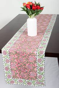 Tendance 2025 fraise rose indien main bloc Floral imprimé 100% pur coton tissu Vintage chemin de Table décor à la maison milieu du siècle - Product Image 3