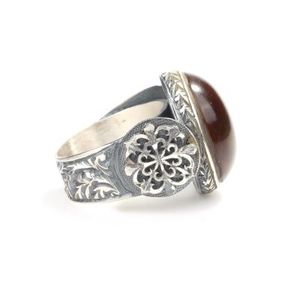 <b>925</b> Sterling <b>Silver</b> Men's <b>Ring</b> with Green Amber Zircon Stone Bezel Setting Rhodium Plating for Everyday Wear Featuring Engraving - Product Image 4