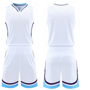 Maillots Polyester Personnalisé Réversible Jeunes Et Adultes Blanc Bleu Maillot De Basketball Pas Cher - Product Image 1