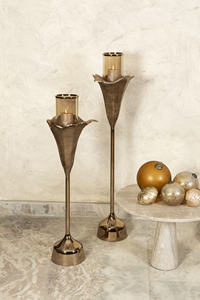 Bougeoirs en bronze coulé de haute qualité lanternes de fleurs de lumière de tempête pour les événements de luxe de Pâques et de Noël décorer - Product Image 3