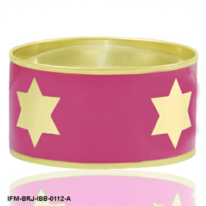Brazalete de Latón Esmaltado Rosa Hecho a Mano con Estrella de David Dorada, Brazalete Bohemio Ancho para Mujeres y Niñas - Product Image 4