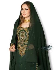 Ensemble de robe Abaya Hijab en velours 2 pièces 100% polyester pour femmes Écologique Lavable Perles Séquines Cristaux Embellissements Robe - Product Image 5