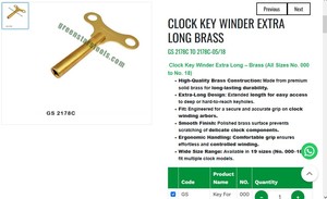 <b>Clock</b> Key Winder Extra Long Brass All Sizes 000 To 18 <b>Clock</b> Winding Key Precision Repair <b>Hand</b> Tool Set |Item No GS-2178C - Product Image 3
