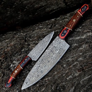 Juego de Cuchillos de Chef de Acero Damasco de 67 Capas Nordic Forge, Cuchillos Hechos a Mano de Dos Piezas con Mango de Madera y Filo Recto Ambidiestro - Product Image 2