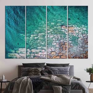 Art mural en verre trempé vue sur l'océan : impression de paysage marin, lot de 4 toiles - Product Image 1