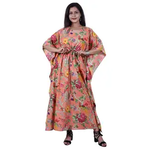 Caftans kadın Kaftan elbise ücretsiz boyutu hint el bloğu baskılı uzun ücretsiz boyutu Kaftan Loungewear yumuşak pamuk vual satılık