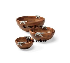 Tazón para servir de tres chocolates de diferentes tamaños en dátiles de madera y metal Tazón para servir para accesorios de mesa - Product Image 1