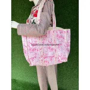 Bloco floral Print Tote Bag Sacola de compras de algodão artesanal indiano Sacola Unisex Bloco artesanal impresso acolchoado