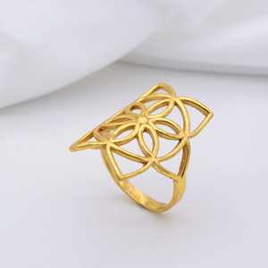 แหวนโลหะทองเหลืองสำหรับผู้หญิงดีไซน์ลายดอกไม้พร้อมชุบทองปรับได้เครื่องประดับแฟชั่น - Product Image 5