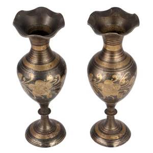 Handmade Traditional <b>Black</b> Etched Brass Etched Luxury <b>Flower</b> Design <b>Vase</b> in Pair <b>Flower</b> Pot Home Table Top Decoration SNC-59 - Product Image 2