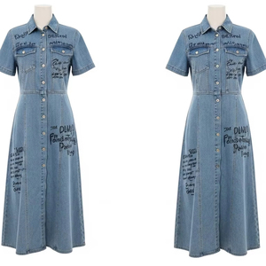 Robe en jean enduite de PU respirante pour femmes avec sérigraphie robe de chemise décontractée légère pour un usage quotidien à la mode - Product Image 2