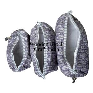 New Stylish 3 Piece white fish print Quilted Fabric Toiletry 3 Pouch Set Durable Travel <b>Organizer</b> <b>Cosmetic</b> Bags Cases - Product Image 4