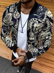 Veste de baseball à manches longues pour homme avec couleur contrastée imprimé crâne Streetwear Zip up Style-Service OEM disponible - Product Image 2