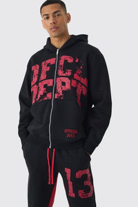 Survêtement Homme Lourd Lavage à l'Acide Empilé avec Impression Bouffante Logo 100% Coton Pantalon Evasé et Sweat à Capuche Boxy pour l'Hiver - Product Image 3