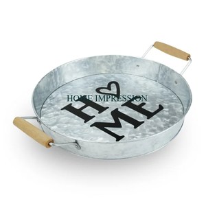 Plateau de service rond en métal galvanisé avec garniture antirouille et poignée en métal pour une taille parfaite pour servir votre meilleur plateau alimentaire préféré - Product Image 4