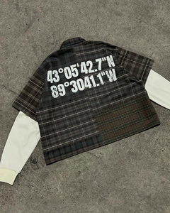 Camisas térmicas de manga de doble capa con gofres, jersey de rayas azules, logotipo bordado, polos sueltos de dos piezas para hombres - Product Image 2