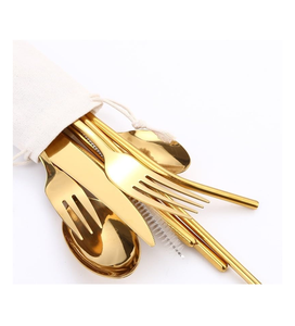 Utensilios de cocina de acero con espejo Juego de cubiertos de latón Cubiertos de mesa Tapa de color dorado y mango niquelado de latón - Product Image 4