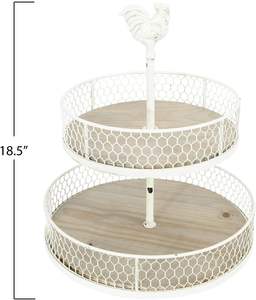 Farmhouse 2 plateaux ronds en bois et en métal avec support de plateau supérieur en coq plateau de service décoratif en métal pour la cuisine - Product Image 4