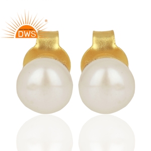 Boucles d'oreilles en argent Sterling plaqué or 18k, meilleure conception, clous en perles d'eau douce naturelles, fabricant de bijoux - Product Image 2