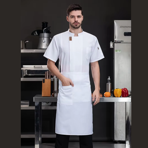 Conjunto de uniforme de personal de restaurante y bar de sarga con logotipo personalizable, Chaqueta corta y delantal para atuendo de personal personalizado - Product Image 4