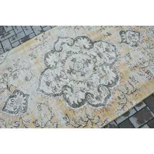 39.7x8 ft Vintage Turkish Rug, Oversize Rug, <b>Yellow</b> Gray Ombr <b>Wool</b> Rug - Product Image 5