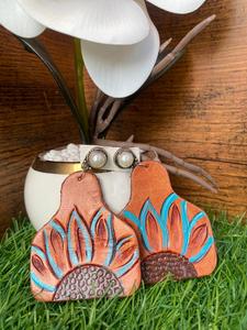 New Arrival Western Style Hand Tooled Carving Leather <b>Earrings</b> Women Cute Trendy Teardrop <b>Earring</b> Tooled Leather Fashion Jewelry - Product Image 3