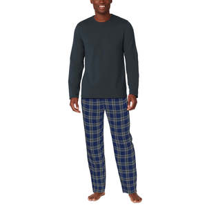 Set da 2 pezzi Cozy Lodge da uomo XL di Cuddl Duds, felpa in flanella blu e pantaloni pigiama a quadri - Product Image 1