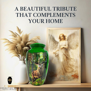 Urne en aluminium fabriquée à la main conception gravée de cerf Urnes de crémation Finition de revêtement Meena Conception étanche (souvenir et grandes tailles - Product Image 3