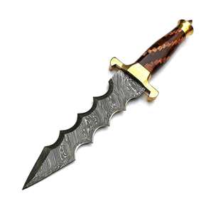 Couteau Bowie en acier Damas fait à la main personnalisé couteau de chasse à manche en bois avec étui en cuir - Product Image 3