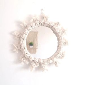 Hot Sale Luxury Macrame <b>Mirror</b> Wall <b>Hanging</b> Modern Design Natural Makeup <b>Mirror</b> for Home Bedroom <b>Bathroom</b> Decorative Use - Product Image 4