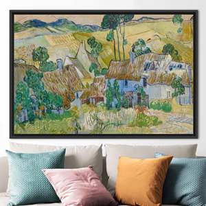 Printed <b>Canvas</b>: Farms Near Auvers Famous Wall Art by Van Gogh,1P:Black <b>Framed</b> - Product Image 1