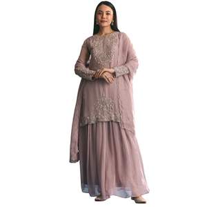 Lavande Organza Kurta Palazzo Costume Avec Zardosi Travail En Gros Femmes Vêtements Ethniques OEM Usine Fournisseur En Vrac Mode Personnalisée - Product Image 1