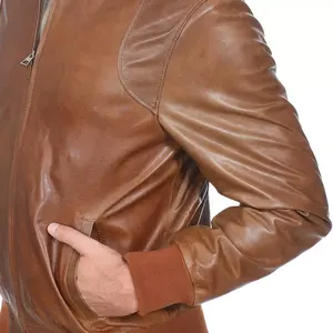 Blouson d'aviateur en cuir marron de qualité supérieure pakistanaise Veste en cuir d'agneau de qualité supérieure pour hommes - Product Image 5