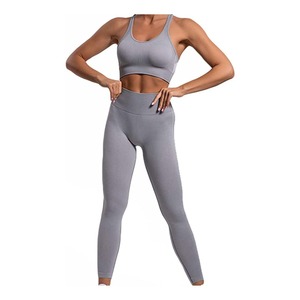 Conjuntos de Ropa Deportiva para Mujer, Leggings y Sujetador de Yoga de Dos Piezas, Ropa Deportiva de Alta Elasticidad, Sin Costuras, con Logotipo Personalizado - Product Image 1