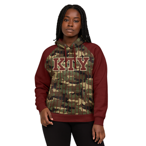 DST Delta Camo Body Maroon Raglan Pinstripes Sweat à capuche en coton mélangé Vêtements de sororité grecque HBCU Soror Vêtements à capuche - Product Image 1