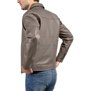 Customized Men's Genuine Leather Winter <b>Jacket</b> 2026 <b>Slim</b> <b>Fit</b> Stand Collar Front Logo Waterproof & Breathable - Product Image 6