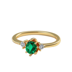 Anillo de piedras preciosas esmeralda de forma redonda de oro macizo de 14 quilates de lujo con diamante natural - Product Image 1
