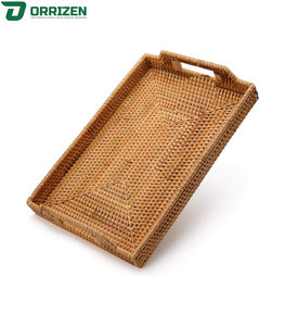 Plateau en rotin et bambou de qualité supérieure, plateau décoratif en bois, beau, fonctionnel et durable pour la décoration de la maison, de la cuisine et de la table basse - Product Image 4