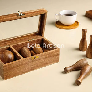 Ensemble de quilles et balles de bowling en bois classique pour jeu de plein air, sport de jardin, jeu de quilles Candlepin, jouet pour jeux de cour - Product Image 3