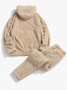 Ensemble streetwear d'hiver pour hommes haut à capuche en polaire épaisse et pantalon évasé empilé ensemble deux pièces sweats à capuche mode confortables et chauds - Product Image 5