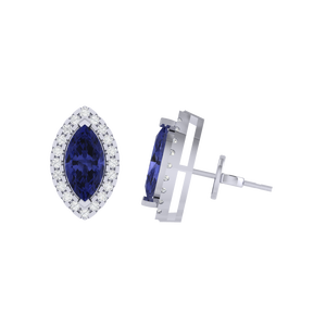 Pendientes de Botón Finos con Gema de Tanzanita en Corte Marquesa, Plata de Ley Chapada en Oro, con Chapado en Oro Multicolor, 8.0mm X 14.4mm - Product Image 4