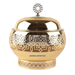 Calentador de alimentos de acero inoxidable con acabado dorado, vajilla hecha a mano, cazuela clásica con estilo, olla caliente de metal elegante - Product Image 1