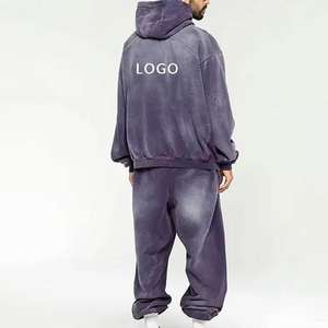 ชุดวอร์มล้างกรดสำหรับผู้ชายชุดวอร์มผ้าคอตตอนผ้าฟลีซ100% ขนาดใหญ่ชุดวอร์มไหล่ตกไซส์ใหญ่พิเศษ - Product Image 5