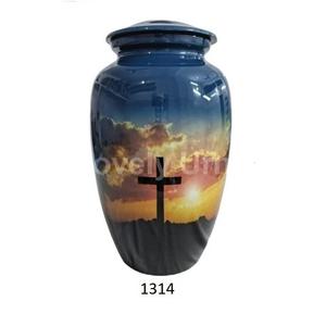 Urna Funeraria Cruzada para Cenizas Humanas Cielo Azul - Urna Funeraria Religiosa Hecha a Mano en Aluminio - Urnas para Adultos - Bolsa de Terciopelo Gratis - Product Image 1