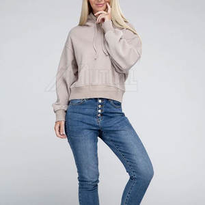 Venta al por mayor de OEM Servicio Ligero 100% algodón lavado con ácido Sudadera con capucha para las mujeres de color sólido cuello con capucha para la temporada de otoño - Product Image 5