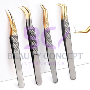 Pince à épiler d'extension de cils au meilleur prix en acier inoxydable gris et or pour salons de beauté - Product Image 6