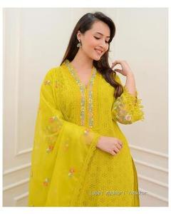 Mejor calidad nueva llegada diseñador Kurti para mujeres puro algodón Chikankari bordado y corte trabajo Kurti y pantalón con Dupatta - Product Image 3