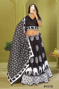 NEW LHENGA CHOLI <b>SET</b> for NAVRATRI PARTY MODERN COTTON ELEPHANT PRINTED BLACK LEHENGACHOLI with DUPATTA - Product Image 3